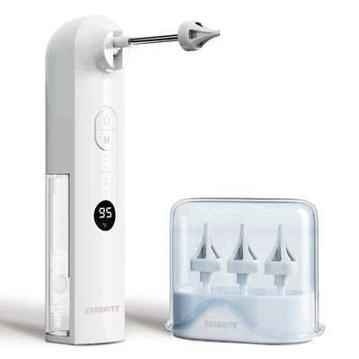 EarBrite Water Powered Ear Cleaner - Ear Wax Removal Tool - Earwax Washer Lavage Kit - Safe & Effective Inner Ear Flusher Irrigation System - Electric Triple Jet Stream with 4 Pressure Settings