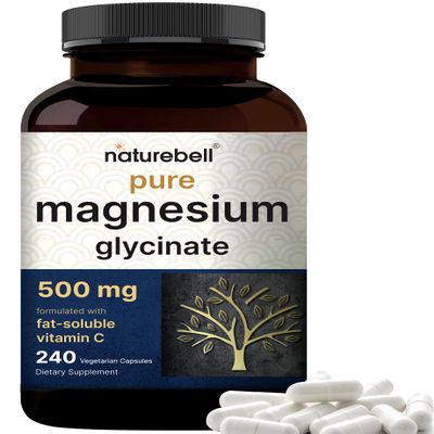 Naturebell Pure Magnesium Glycinate 500mg, 240 Veggie Capsules | 100% Chelated & Purified  3rd Party Tested, Vegan Friendly, Non-GMO