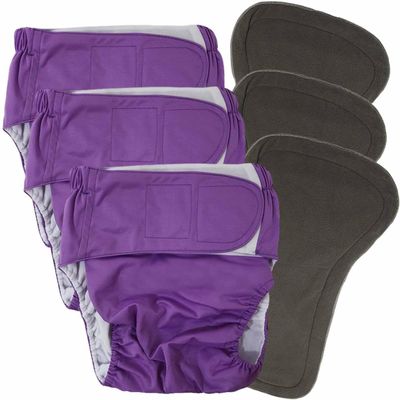 3 Pack Cloth Adult Diapers with Oversized Inserts, TPU Nappies Reusable Washable Incontinence Care Protection Diaper for Men or Women, Elderly, Waist 35.4-47.2In (L)