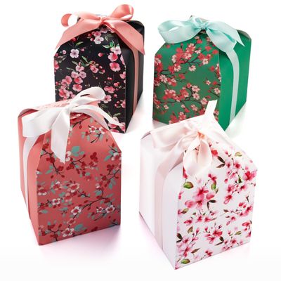 Floral Gift Boxes with Lids & Ribbons (20 Pack) 6 x 5 Decorative Printed Treat Boxes for Gift Giving, Cookie Tins, Mithai Indian Sweets, Candy, Christmas, Diwali, Favors, Baked Goods, Empty, Bulk