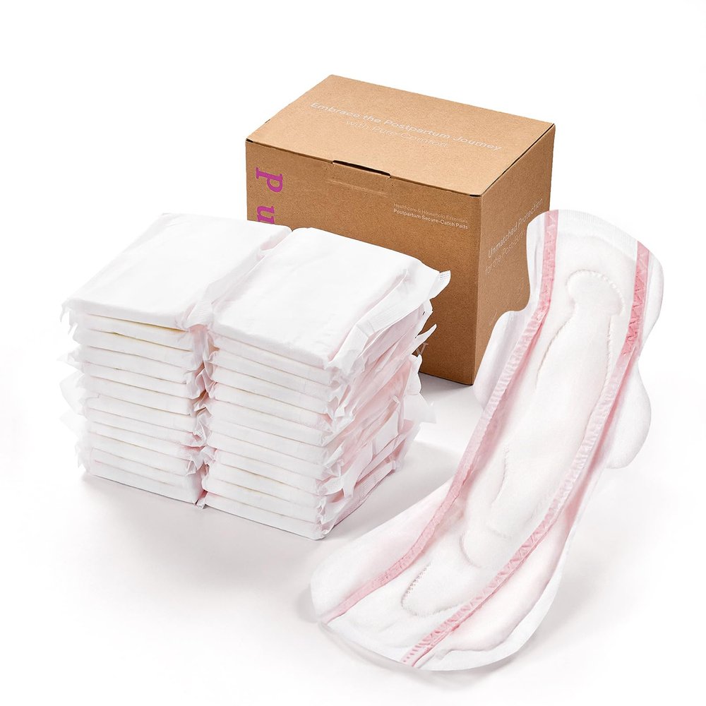 PurComfy 24 Count Premium Postpartum Pads with Wings, Large Maximum Absorbency Postpartum Maternity Pads Ultra Soft Heavy Flow Secure Leak Protection After Birth