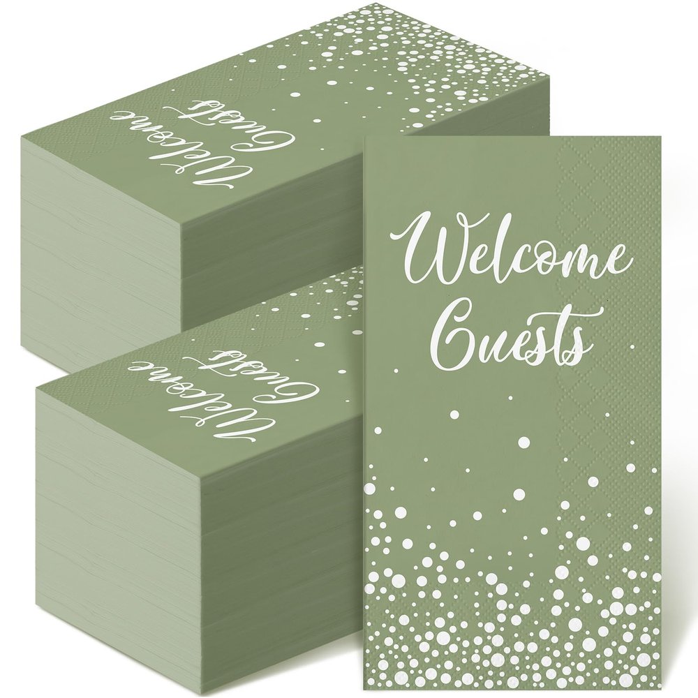 200 Pcs Disposable Napkins Welcome Guests Napkins Hand Towels for Bathroom Elegant Towels for Powder Room Holiday Anniversary Wedding Birthday Party Baby Bridal Shower Decorative Towel(Green)