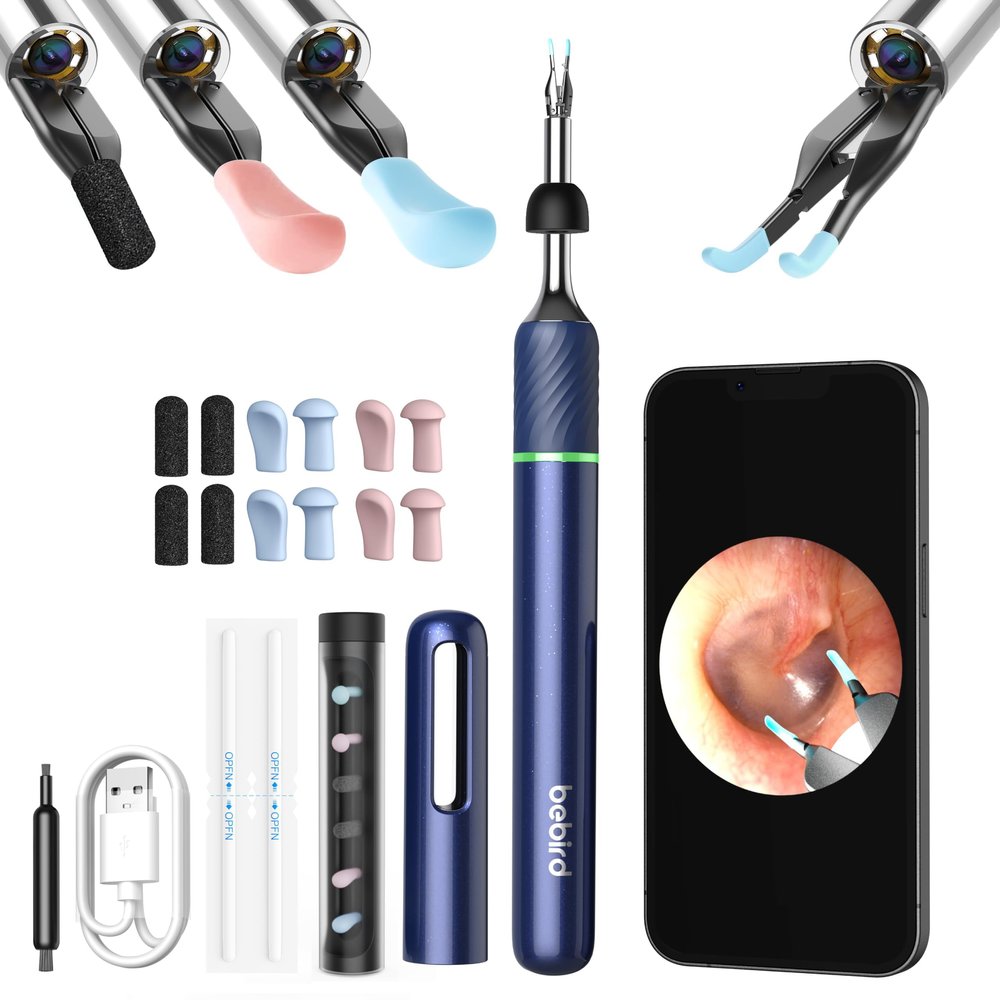 Bebird Pro Note5 Ear Wax Removal Tool Camera Tweezers, Ear Cleaner Scope Otoscope with Camera & Light, Wireless Earwax Remover Visual Ear Picker, Video Ear Cleaning Kit for iPhone,Android(Blue)