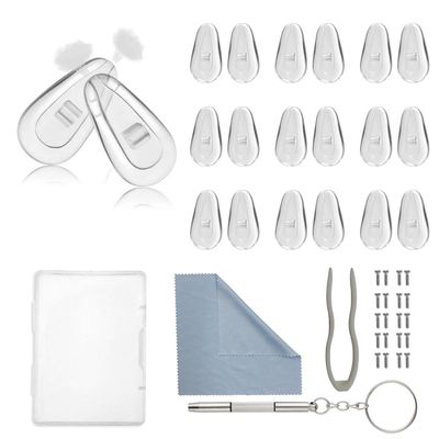 Eyeglasses Nose Pads, 10 Pairs Upgraded Soft Silicone Air Chamber Eyeglass Nose Pads Replacement Kit, Screw-in Nose Pads with 3 in 1 Mini Screwdriver, Small Screws for Nose Pads Glasses Cleaning Cloth