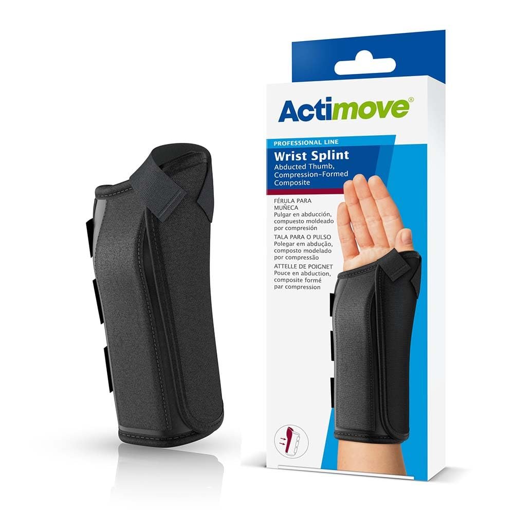 Actimove Professional Wrist Splint Abducted Thumb, Compression-Formed Composite For Arthrosis, Rheumatoid Arthritis, Sprains, Tendon, Soft Tissue & Ligament Injuries, Postoperative Care | Black, Right, Small