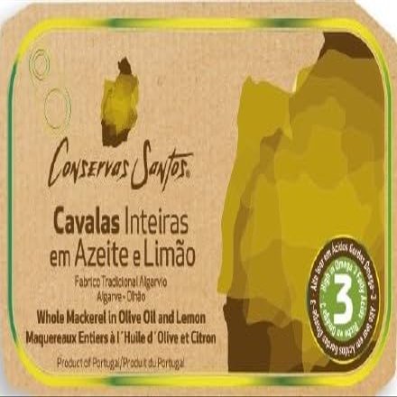 Conservas Santos Portugal - Canned whole Mackerel in Olive Oil and Lemon - 4.23oz / 120gr (Pack of 5 cans)