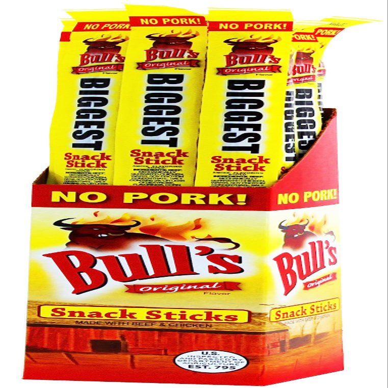 Bull's Original 0.9oz Snack Sticks 24 Count Box (Made with beef and chicken no pork)