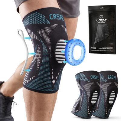 Caspe 1 Pack Compression Knee Brace for Women & Men  Pain Relief Support with Patella Gel Pads & Side Stabilizers  Knee Sleeve for Running, Workout & Arthritis (Blue, Large)