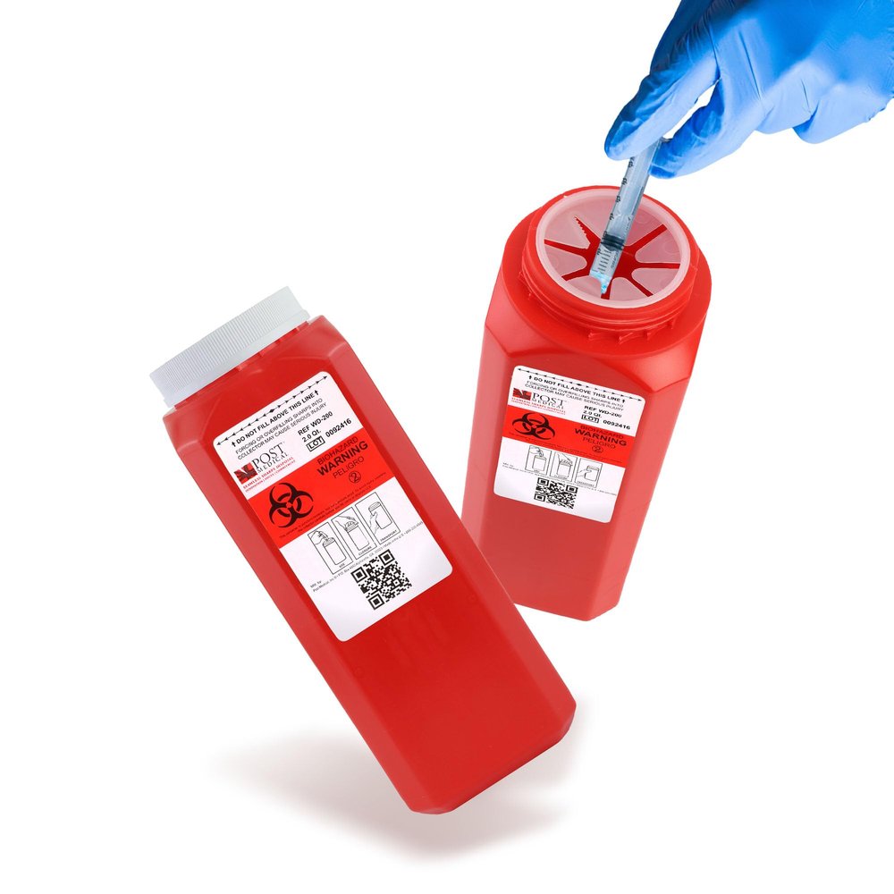 Post Medical Sharps Container - 2.0 Quart, Puncture-Resistant, Needle & Syringe Disposal, Leak-Tight Biohazard Containers with Screw Cap Lid, Red