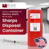 Post Medical Sharps Container - 2.0 Quart, Puncture-Resistant, Needle & Syringe Disposal, Leak-Tight Biohazard Containers with Screw Cap Lid, Red view 2
