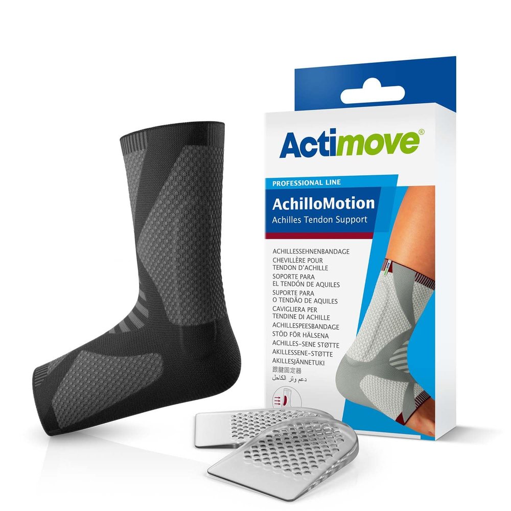 Actimove Professional AchilloMotion Achilles Tendon Support | Slip-On Compression Ankle Brace for Sprained Ankle, Achilles Tendonitis, Plantar Fasciitis, & Injured Foot | Unisex, Charcoal, Large