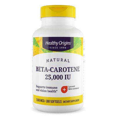 Healthy Origins Beta-Carotene 25,000 IU (7,500 mcg), Provitamin A Supplement for Antioxidant, Eye & Immune Support, 180 Softgels (6 Month Supply), Non-GMO & Gluten-Free