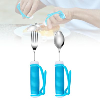 GBH-MED Adaptive Utensils Aid Tableware - Spoon & Fork Food Eating Daily Living Accessories for Parkinson Disabled, Handicapped (A)