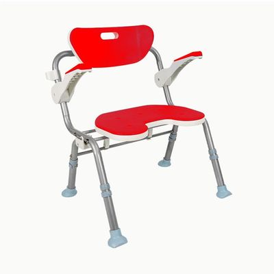 TemkIN Folding Shower Stool, 3 Level Adjustable Heights Bath Chair, Anti Slip Bath Seat, Portable Bathroom Shower Bench, Shower Stool for Inside Shower (Color : Red, Size : 50.5 * 77~85.5cm)