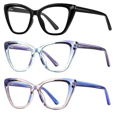 bullabulling 3-Pack Retro Oversized Cat Eye Reading Glasses for Women Trendy Blue Light Blocking Readers with Spring Hinge (black/purple/blue, 1, multiplier_x)