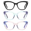 bullabulling 3-Pack Retro Oversized Cat Eye Reading Glasses for Women Trendy Blue Light Blocking Readers with Spring Hinge (black/purple/blue, 1, multiplier_x) view 2