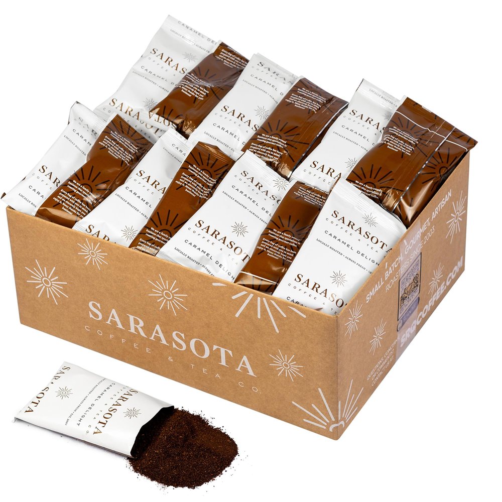 Salted Caramel Coffee Packs  Flavored Medium Roast | 2.5oz Pre-Measured Ground Packets for 12-Cup Brewer | Low Acid Mold-Free Gourmet Pouches | 36 Count by Sarasota Coffee