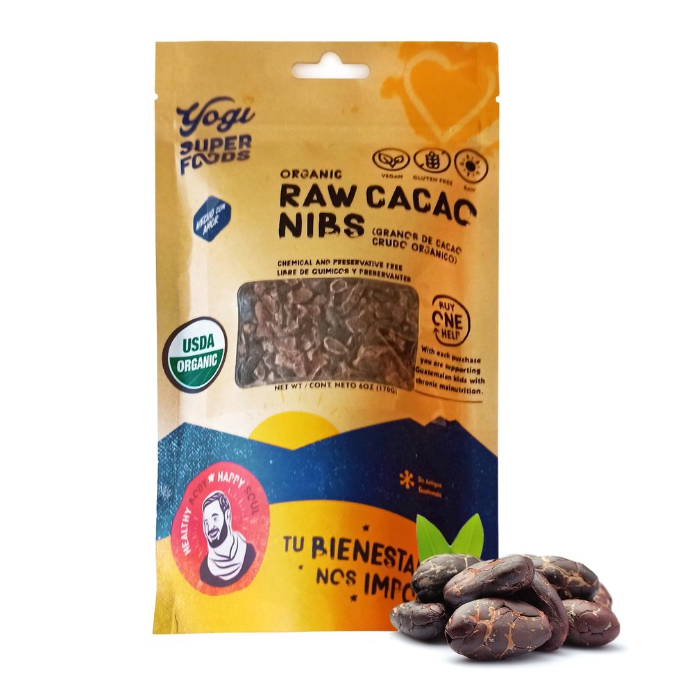 Yogi Super Foods Organic Raw Cacao Nibs, Unsweetened Chocolate Substitute With No Artificial Sugar or Sweeteners, Anti Aging Antioxidant Superfood - Vegan, Gluten Free & Organic