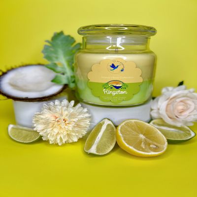 August Town & Co. Island Vibes Sweet & Fruity Scented 20oz Soy Wax Candle in Kingston. Vegan & Toxin Free. Double Wicked 164 Hours of Burn time. Double Color Hand-Poured Aromatherapy Candle.
