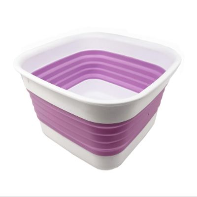 SAMMART 8L (2.1 Gallon) Collapsible Tub - Foldable Dish Tub - Portable Washing Basin - Space Saving Plastic Washtub (White/Pale Purple)