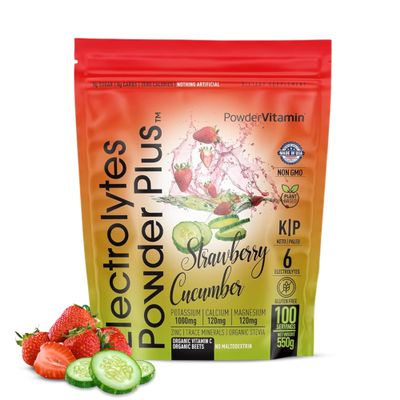 PowderVitamin Electrolytes Powder Plus (100 Servings) Strawberry Cucumber Electrolyte Powder Zero Calorie Keto,0Sugar, No Maltodextrin,1000mg Potassium,120mg Calcium,120mg Magnesium, Hydration Powder