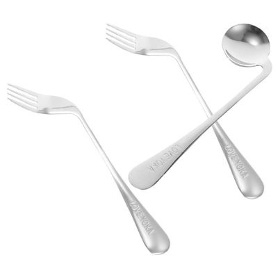 1 set Adaptive Utensil Angled Spoon Ergonomic Fork Lightweight Feeding Assist Tableware Elderly Handicapped Adults Dishwasher Safe