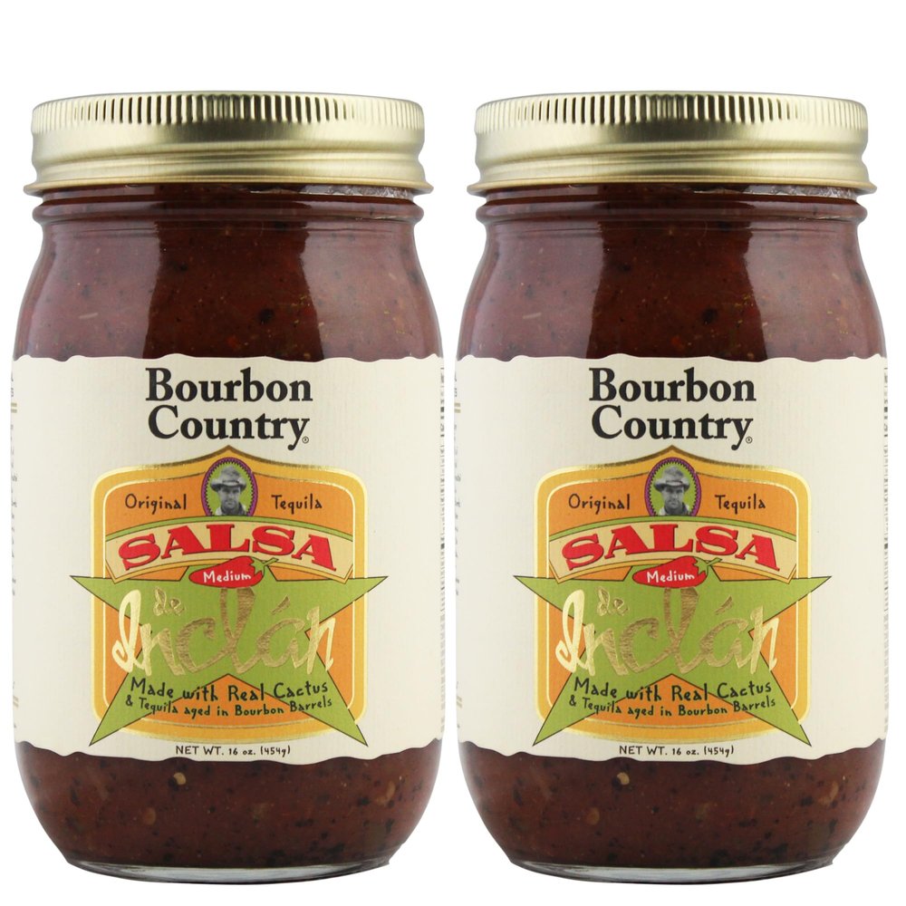 Bourbon Country Salsa De Inclan | All Natural - No Preservatives | Small Batch | Cooked with Bourbon Barrel Aged Tequila & Real Mexican Cactus | Medium Heat 16 oz (2 pack))