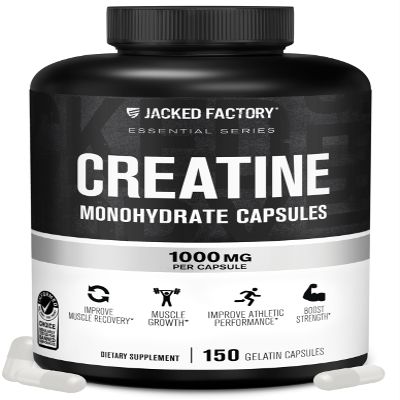 Jacked Factory Creatine Monohydrate Capsules - Creatine Pills for Muscle Growth, Increased Strength, Enhanced Energy Output and Improved Athletic Performance - 150 Capsules