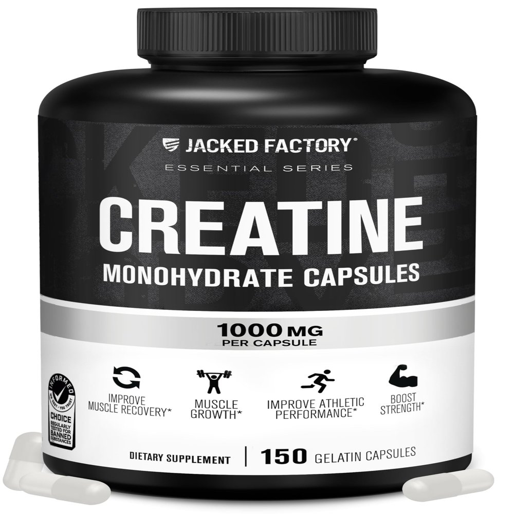 Jacked Factory Creatine Monohydrate Capsules - Creatine Pills for Muscle Growth, Increased Strength, Enhanced Energy Output and Improved Athletic Performance - 150 Capsules