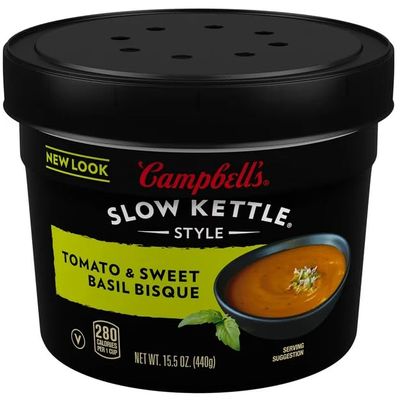 Campbell's Slow Kettle Style Tomato & Sweet Basil Bisque, 15.5 oz. Tub + King Combos QR Code pack of (6)