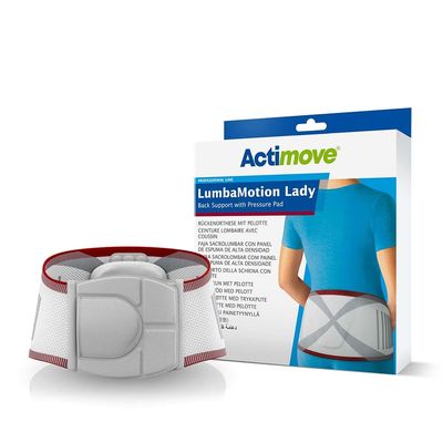 Actimove Professional LumbaMotion Back Support with Pressure Pad for Women | Lumbar Sacral Support Belt for Lumbar Lower Back Support Belt for Sciatica, Herniated Disc, Scoliosis Back Pain Relief | White, X-Small