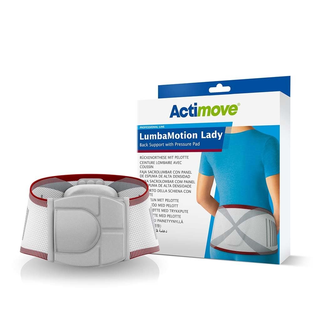 Actimove Professional LumbaMotion Back Support with Pressure Pad for Women | Lumbar Sacral Support Belt for Lumbar Lower Back Support Belt for Sciatica, Herniated Disc, Scoliosis Back Pain Relief | White, Large