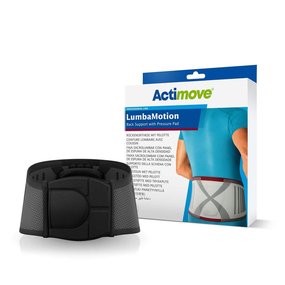 Actimove Professional LumbaMotion Back Support with Pressure Pad | Lumbar Sacral Support Belt for Lumbar Lower Back Support Belt for Sciatica, Herniated Disc, Scoliosis Back Pain Relief | Charcoal, Small
