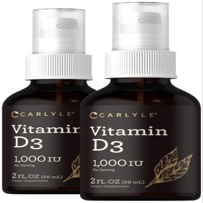Carlyle Vitamin D3 1000IU Liquid Spray | 4 FL Oz (2 x 2 fl oz) | 2 Pack | Vegetarian, Non-GMO, Gluten Free Supplement