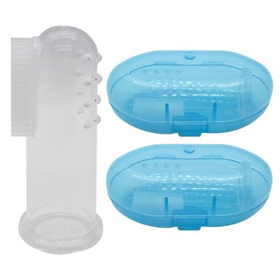 Gadgetime USA Baby Finger Toothbrush (Set of 2) - Silicone Baby Toothbrush with 2 Cases in Blue - Toddler Training Toothbrush - Newborn Oral Massager - Easy Oral Hygiene for Kids & Pets (Blue)