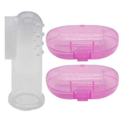 Gadgetime USA Baby Finger Toothbrush (Set of 2) - Silicone Baby Toothbrush with 2 Cases in Pink - Toddler Training Toothbrush - Newborn Oral Massager - Easy Oral Hygiene for Kids & Pets (Pink)