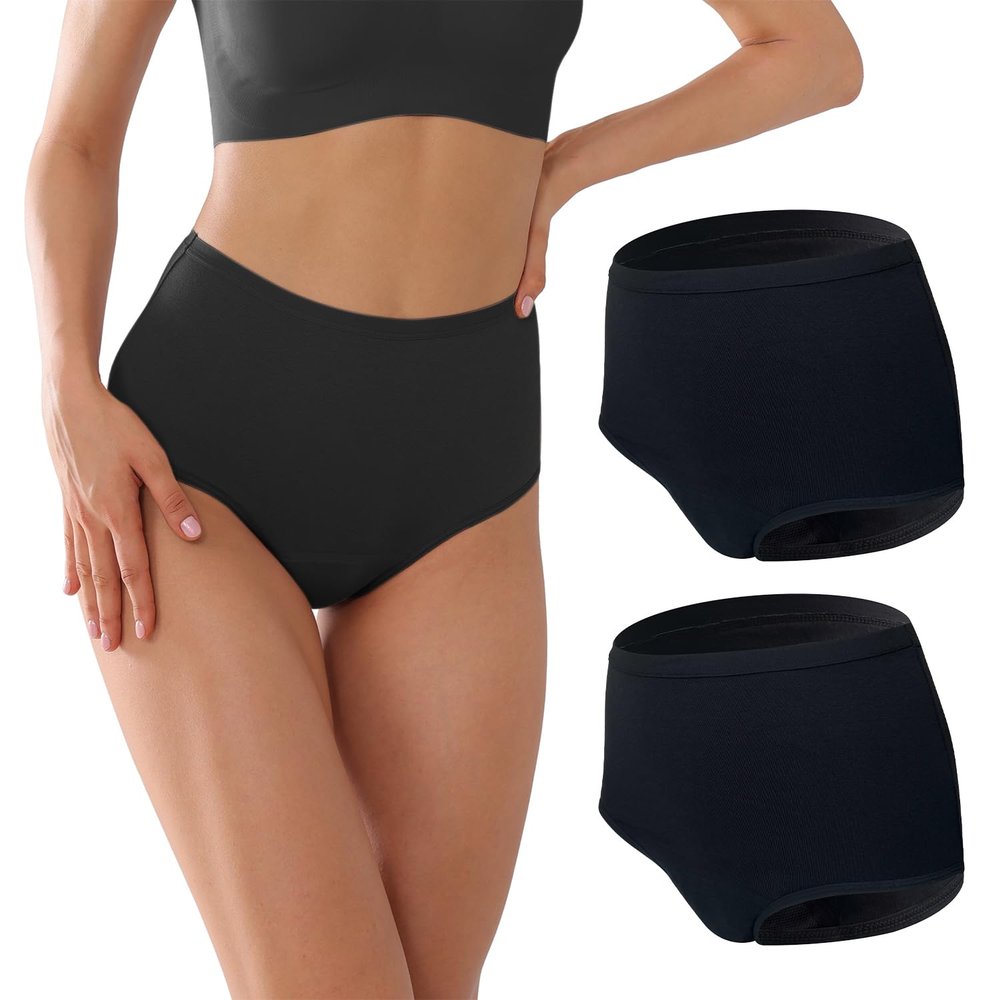 KARSWATT Washable High Rise Urinary Incontinence Underwear for Women Leak Proof Postpartum Protection Panties 2 Pack (Medium, Black)