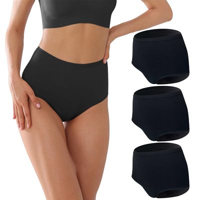 KARSWATT Washable Women High Rise Urinary Incontinence Underwear Leakproof Postpartum Panty Bladder Leak Protection 3 Pack (Medium, Black)