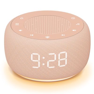 Buffbee Sound Machine & Alarm Clock 2-in-1, 0-100% Clock Face Brightness, Bottom Colored Light, Sleep Timer, Precise 30-Level Volume White Noise Machine, Digital Alarm Clocks for Bedrooms - Peach
