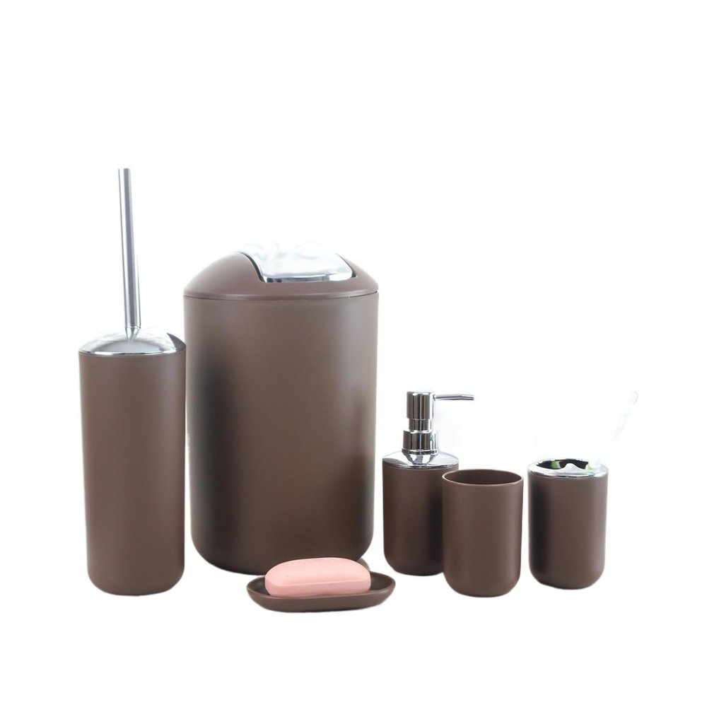 REFKIT Plastic mouthwash Cup Bathroom Set Brushing Teeth Washing Utensils Hotel Bathroom Supplies Trash can Set(Coffee)