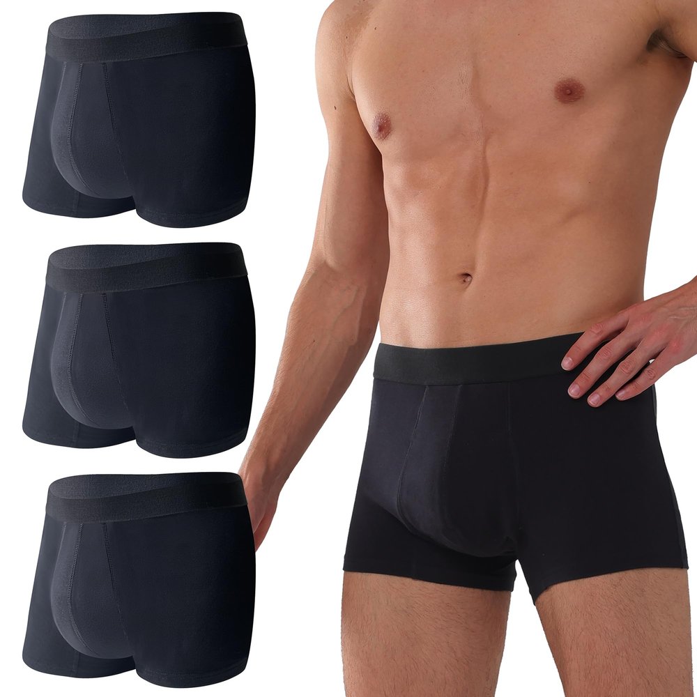 KARSWATT Reusable Absorbent Leak Proof Urinary Incontinence Underwear for Men Bladder Control Breathable Boxer Briefs 3 Pack (Large, Black)