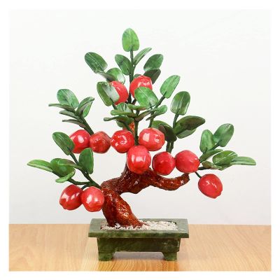 Artificial Bonsai Tree Artificial Bonsai Tree Artificial Green Planting Jade Apple Tree Ornaments for Home Office Decor Desktop Display Fruit Tree Bonsai Simulation Bonsai Trees (Color : B) (