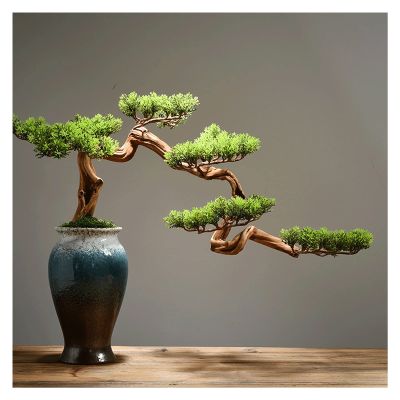 MKYOKO Artificial Bonsai Tree Artificial Bonsai Welcoming Pine Tree,15 Inches Simulation Potted Plant Decorative Bonsai, Office, Shop Decorative Giftswith Cleaning Brush Simulation Bonsai Trees