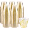 I00000 200pcs Gold Plastic Cups - 9 OZ Hard Gold Glitter Disposable Cups for Cocktail & Drinking - Premium Disposable Plastic Glasses with Gold Glitter for Fancy Wedding Cups Elegant Party Glasses view 1