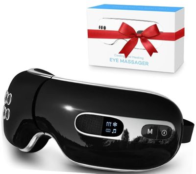 fmlave Eye Massager with Heat and Cooling for Migraines, Dry Eyes, Dark Circles, Bluetooth Music Heat Cold Eye Massager Mask Improve Sleeping Birthday Gifts for Women Men