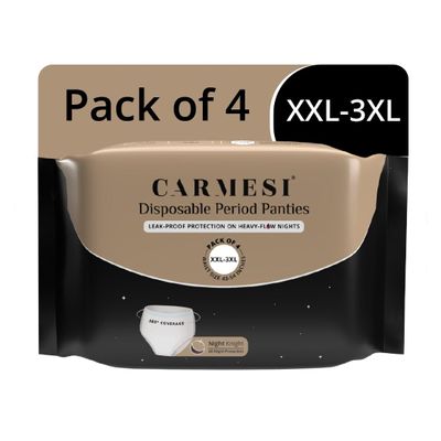 Carmesi Disposable Underwear for Women | Overnight Leakproof for Postpartum & Incontinence | 360 Coverage & Comfortable Sleep Protection | Size XXL-3XL, Waist 43-54 in (4 Count) White