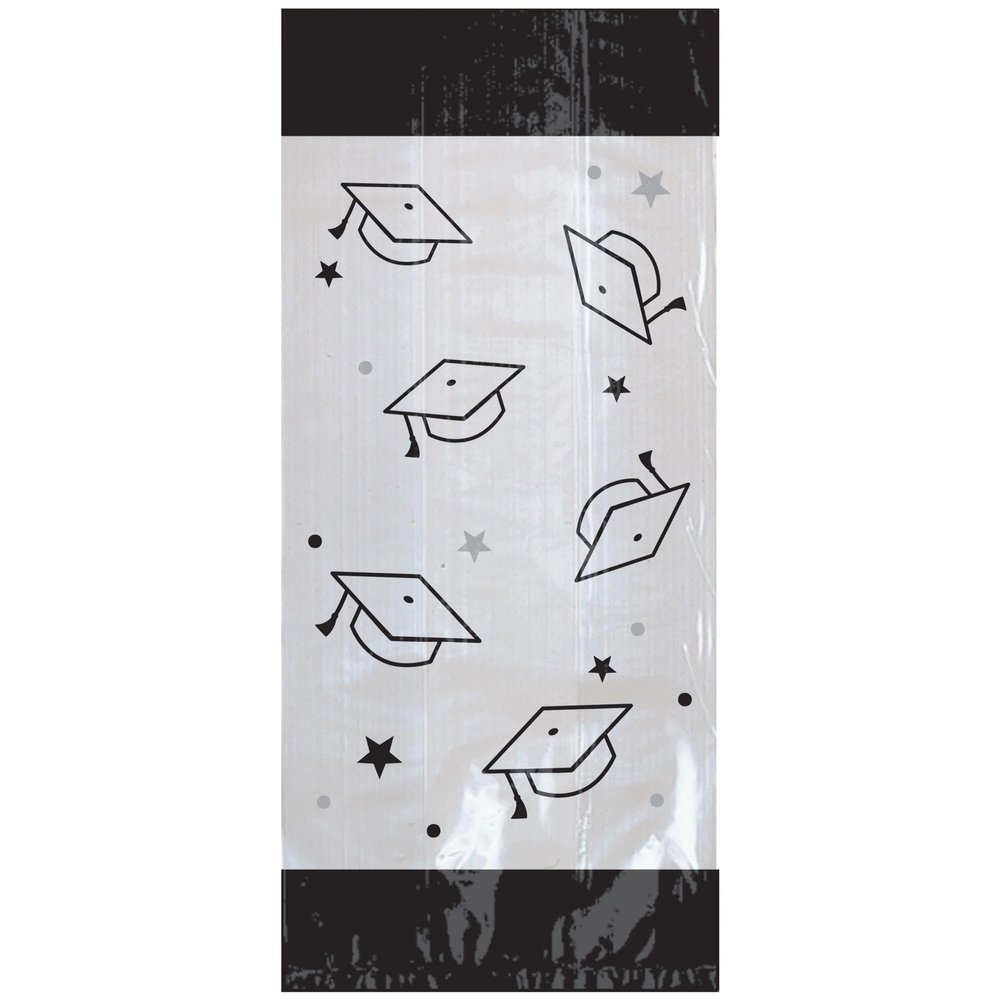 Amscan Graduation Cellophane Bags - 9.5" x 4" x 2.25" | Black, Silver, Gold | Pack of 20