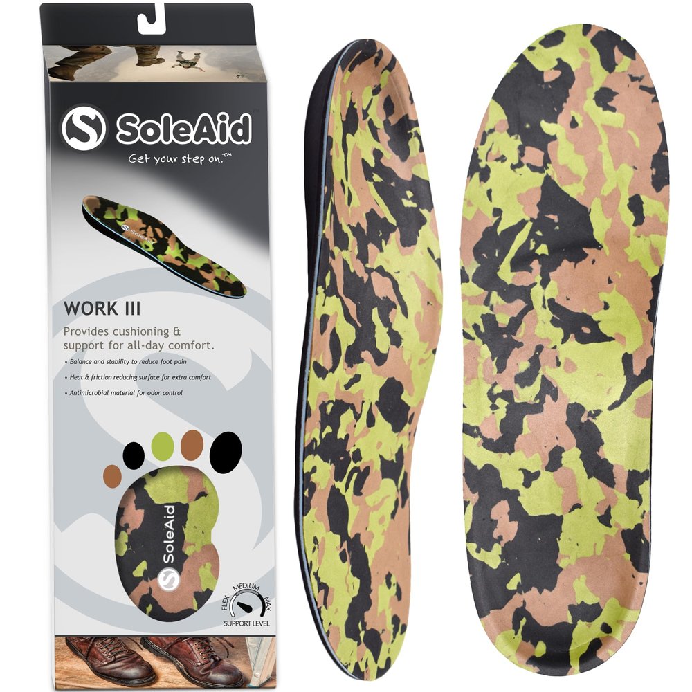 SoleAid Work III Performance Insoles - Anti-Fatigue Medium Flex Arch Support Comfort Orthotic Shoe/Boot Insert - Triple Layered Shock-Absorbing Foam Cushioned Insole (Women - / Men 13-13.5)