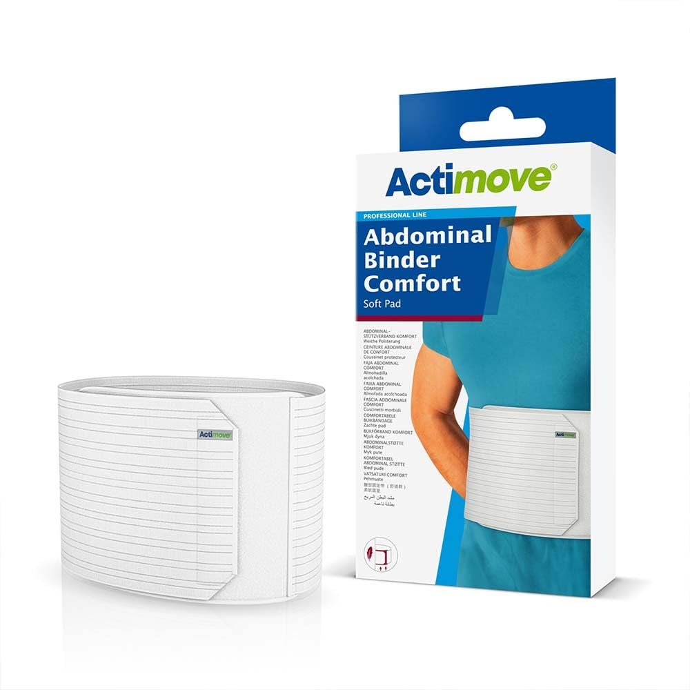 Actimove Professional Abdominal Binder Comfort with Soft Pad | Belly Band for Lower Waist Support for Women | Compression Garment for Post Traumatic & Post Surgical Recovery | White, 12" Medium