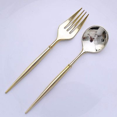 24 Gold Disposable 6 in Premium Plastic Cutlery Spoons Forks Set Wedding Party Events Reception Home Decorations Supplies